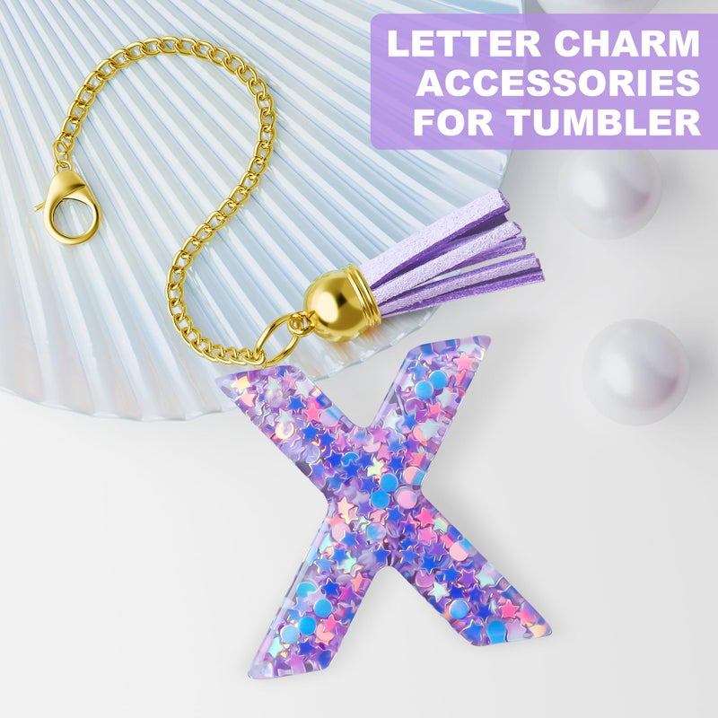 MOYOHIM Letter Charm for Stanley Cup, Cute Initial Keychain Charm for Handle, Purple Handle Accessories for Stanley Tumbler for Girls Women (Letter X) - Image 2